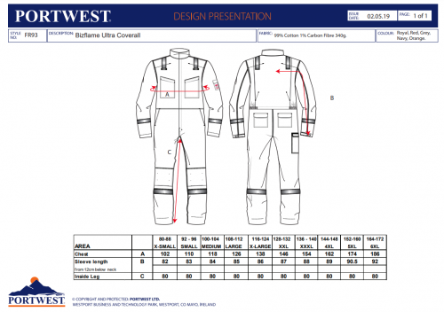Combinezon Bizflame Ultra, gri, regular, Portwest